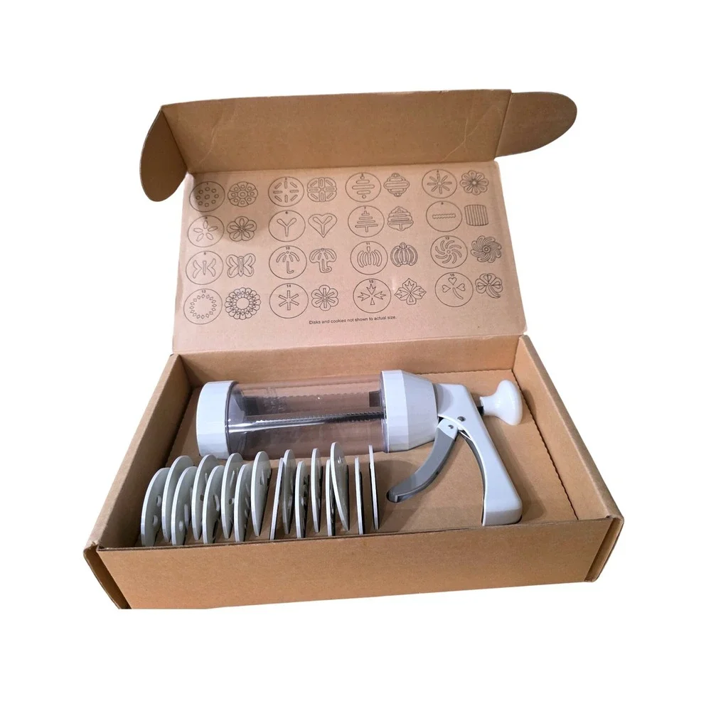 Pampered Chef Cookie Press 1525 with 16 Disks White‎ Clear Biscuit Maker